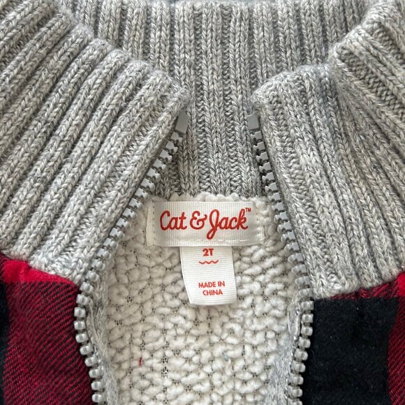 Cat & Jack EUC 2T Toddler Lumberjack Flannel Sweater Jacket & Navy Sweater - Picture 3 of 11